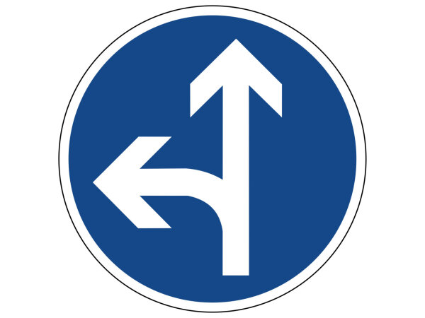 Verkehrszeichen 214-10 &ndash; Vorgeschriebene Fahrtrichtung: geradeaus und links