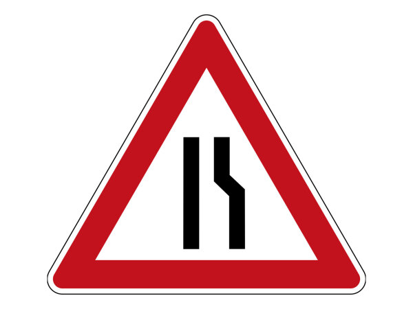 Verkehrszeichen 121-10 &ndash; Verengte Fahrbahn (rechts)