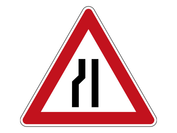Verkehrszeichen 121-20 &ndash; Verengte Fahrbahn (links)