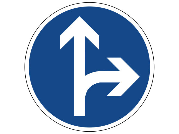 Verkehrszeichen 214-20 &ndash; Vorgeschriebene Fahrtrichtung: geradeaus und rechts