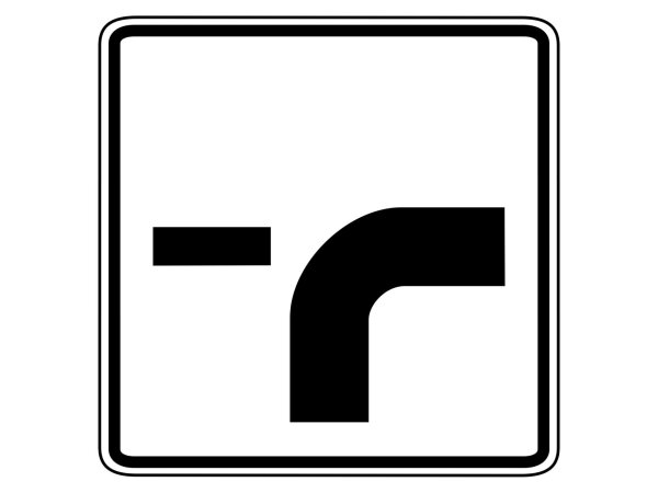 Verkehrszeichen 1002-23 &ndash; Verlauf der Vorfahrtsstra&szlig;e an Einm&uuml;ndungen (von unten nach rechts, Einm&uuml;ndung links)
