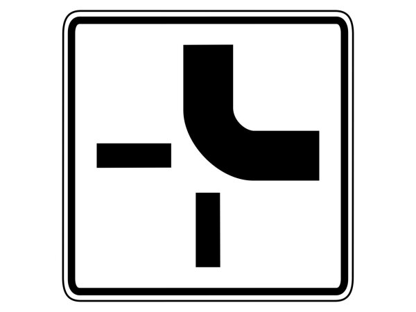 Verkehrszeichen 1002-21 &ndash; Verlauf der Vorfahrtsstra&szlig;e an Kreuzungen (von oben nach rechts)