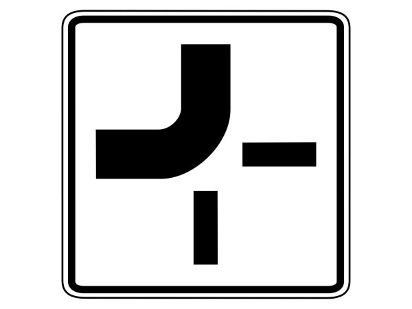 Verkehrszeichen 1002-11 &ndash; Verlauf der Vorfahtsstra&szlig;e an Kreuzungen (von oben nach links)